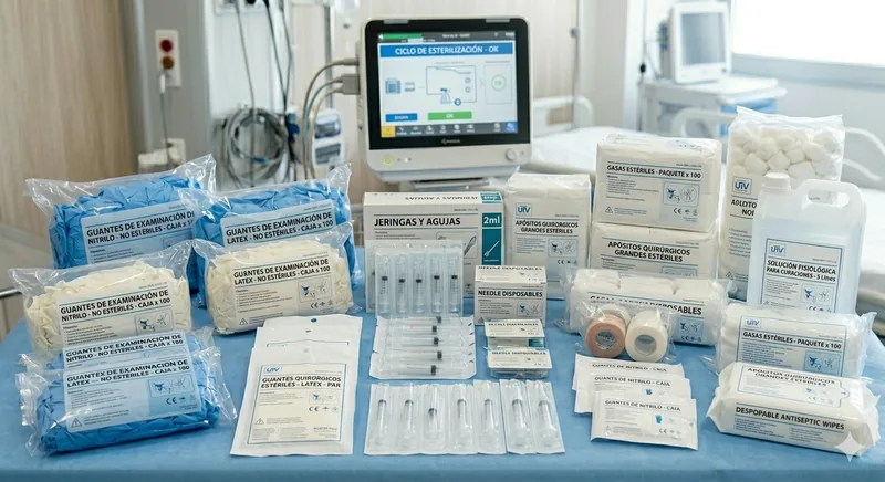 Material médico descartable: guantes, jeringas y gasas